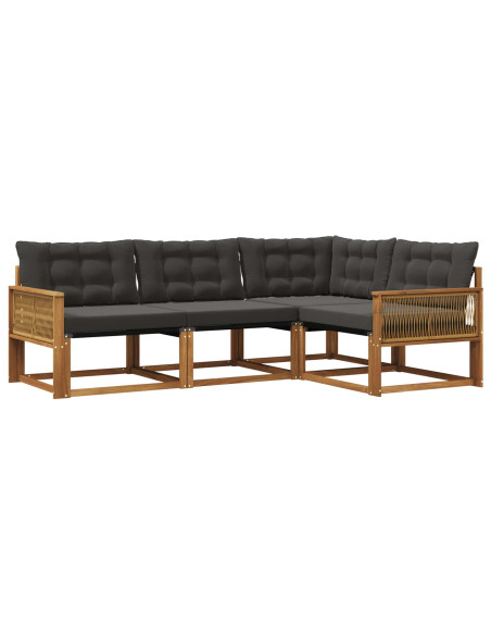 Set di divani da esterno con cuscino 4 pcs Naturale e Nero