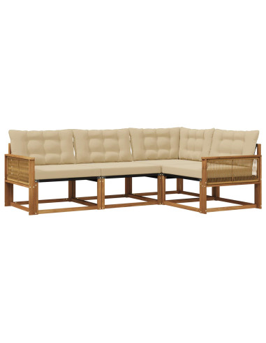 Set di divani da esterno con cuscino 4 pcs Naturale e Beige