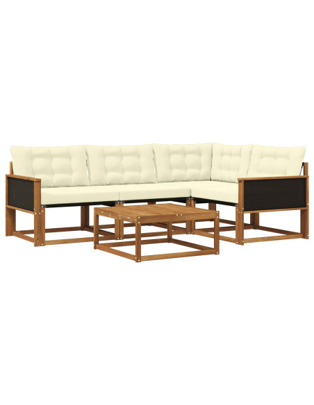Set di divani da esterno con cuscino 5 pcs Naturale e Crema