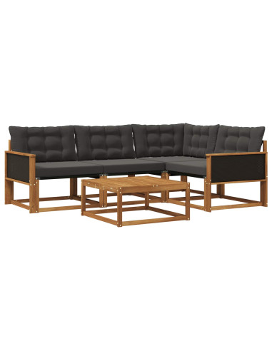 Set di divani da esterno con cuscino 5 pcs Naturale e Nero