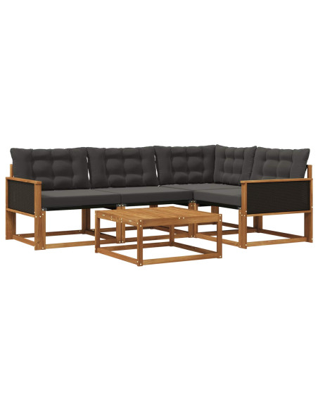 Set di divani da esterno con cuscino 5 pcs Naturale e Nero