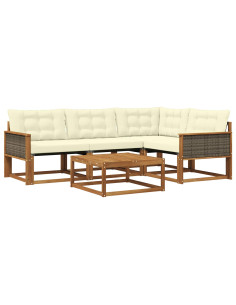 Set di divani da esterno con cuscino 5 pcs Naturale e Crema