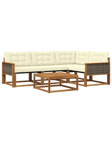 Set di divani da esterno con cuscino 5 pcs Naturale e Crema