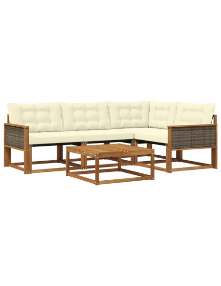 Set di divani da esterno con cuscino 5 pcs Naturale e Crema