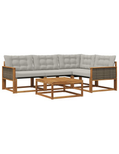 Set di divani da esterno 5 pcs Naturale e Grigio Chiaro