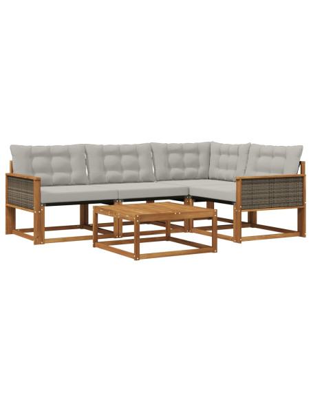Set di divani da esterno 5 pcs Naturale e Grigio Chiaro