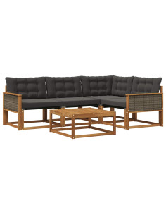 Set di divani da esterno con cuscino 5 pcs Naturale e Nero