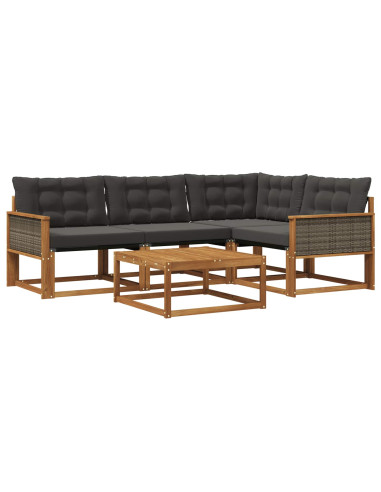 Set di divani da esterno con cuscino 5 pcs Naturale e Nero