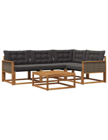 Set di divani da esterno con cuscino 5 pcs Naturale e Nero