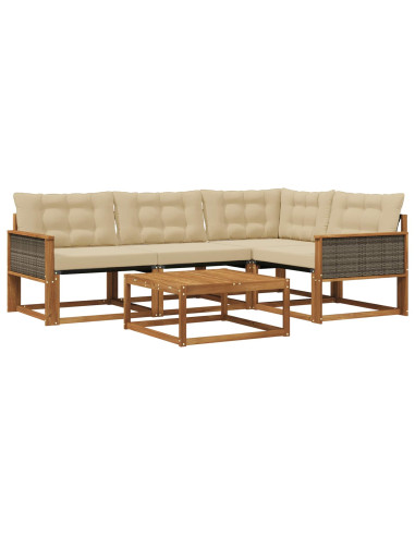 Set di divani da esterno con cuscino 5 pcs Naturale e Beige