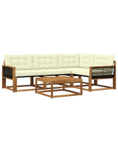 Set di divani da esterno con cuscino 5 pcs Naturale e Crema