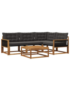 Set di divani da esterno con cuscino 5 pcs Naturale e Nero