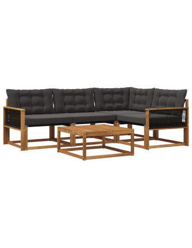 Set di divani da esterno con cuscino 5 pcs Naturale e Nero