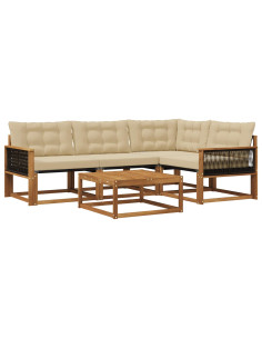 Set di divani da esterno con cuscino 5 pcs Naturale e Beige