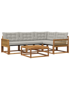 Set di divani da esterno 5 pcs Naturale e Grigio Chiaro