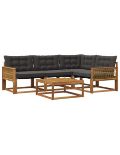 Set di divani da esterno con cuscino 5 pcs Naturale e Nero