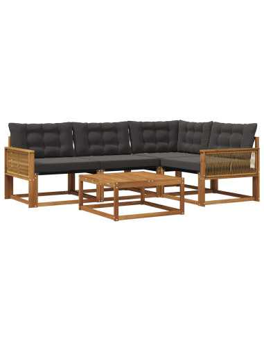 Set di divani da esterno con cuscino 5 pcs Naturale e Nero