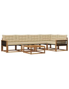 Set di divani da esterno con cuscino 6 pcs Naturale e Beige