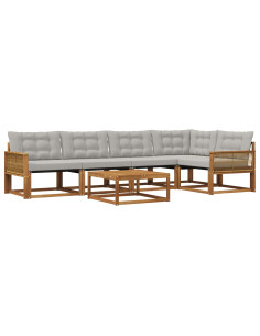 Set di divani da esterno 6 pcs Naturale e Grigio Chiaro