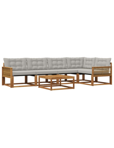 Set di divani da esterno 6 pcs Naturale e Grigio Chiaro