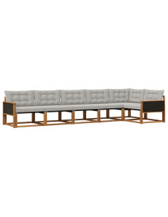 Set di divani da esterno 6 pcs Naturale e Grigio Chiaro