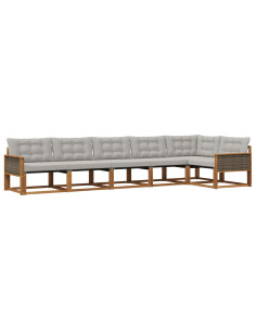 Set di divani da esterno 6 pcs Naturale e Grigio Chiaro
