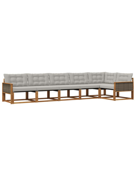 Set di divani da esterno 6 pcs Naturale e Grigio Chiaro