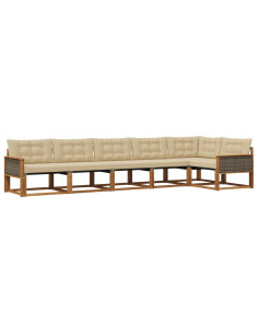 Set di divani da esterno con cuscino 6 pcs Naturale e Beige
