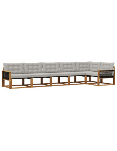 Set di divani da esterno 6 pcs Naturale e Grigio Chiaro