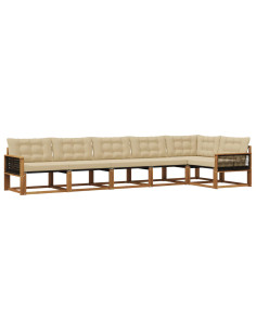 Set di divani da esterno con cuscino 6 pcs Naturale e Beige