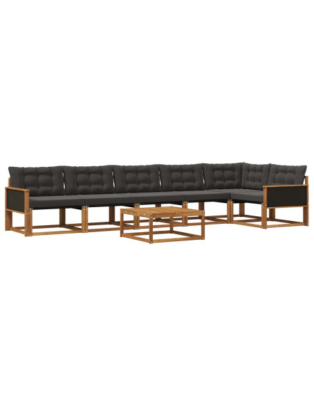 Set di divani da esterno con cuscino 7 pcs Naturale e Nero