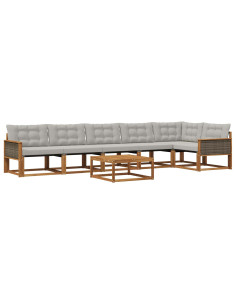 Set di divani da esterno 7 pcs Naturale e Grigio Chiaro