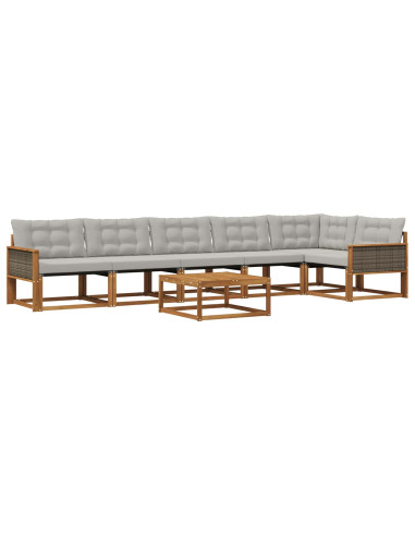 Set di divani da esterno 7 pcs Naturale e Grigio Chiaro
