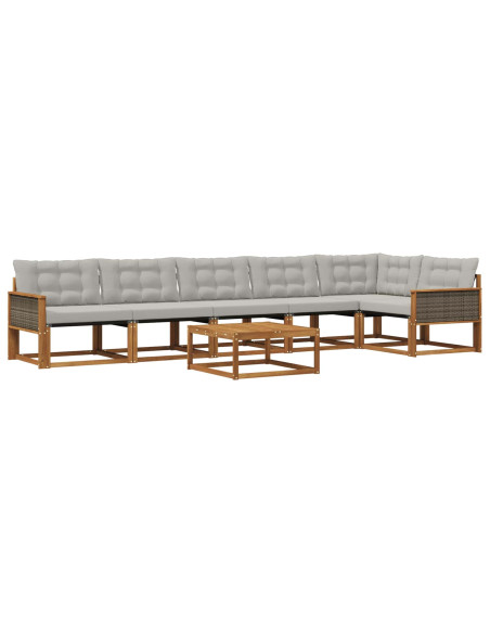 Set di divani da esterno 7 pcs Naturale e Grigio Chiaro