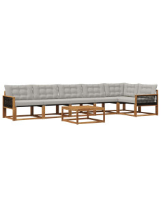 Set di divani da esterno 7 pcs Naturale e Grigio Chiaro