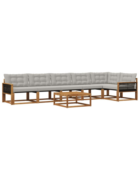 Set di divani da esterno 7 pcs Naturale e Grigio Chiaro