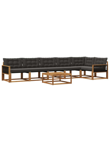 Set di divani da esterno con cuscino 7 pcs Naturale e Nero