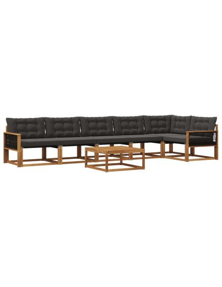 Set di divani da esterno con cuscino 7 pcs Naturale e Nero