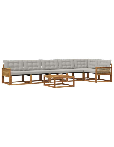 Set di divani da esterno 7 pcs Naturale e Grigio Chiaro