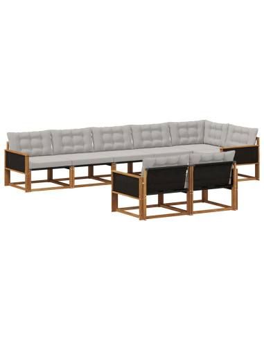 Set di divani da esterno 8 pcs Naturale e Grigio Chiaro