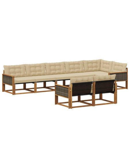 Set di divani da esterno con cuscino 8 pcs Naturale e Beige