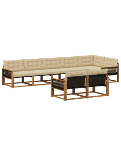 Set di divani da esterno con cuscino 8 pcs Naturale e Beige