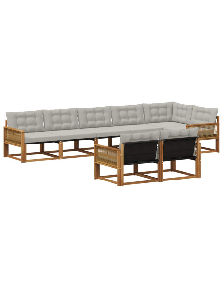 Set di divani da esterno 8 pcs Naturale e Grigio Chiaro