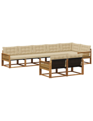 Set di divani da esterno con cuscino 8 pcs Naturale e Beige