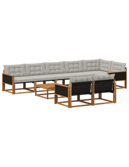 Set di divani da esterno 9 pcs Naturale e Grigio Chiaro