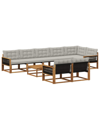Set di divani da esterno 9 pcs Naturale e Grigio Chiaro
