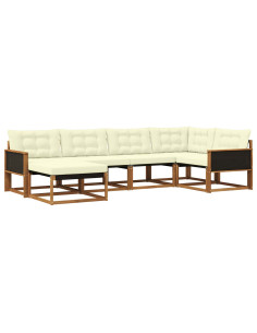 Set di divani da esterno con cuscino 6 pcs Naturale e Crema