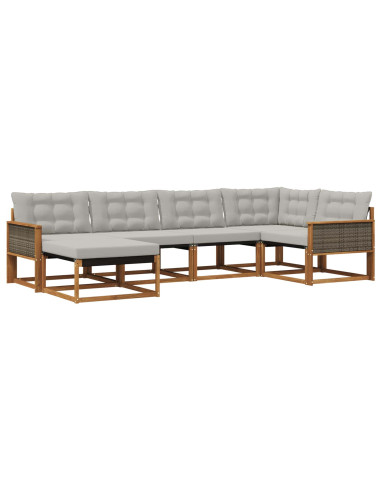 Set di divani da esterno 6 pcs Naturale e Grigio Chiaro