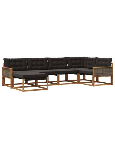 Set di divani da esterno con cuscino 6 pcs Naturale e Nero