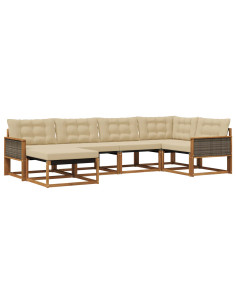 Set di divani da esterno con cuscino 6 pcs Naturale e Beige